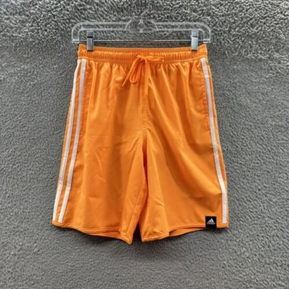 Adidas Swim‎ Shorts Men's Extra Small Orange/White Striped Swimming Trunks